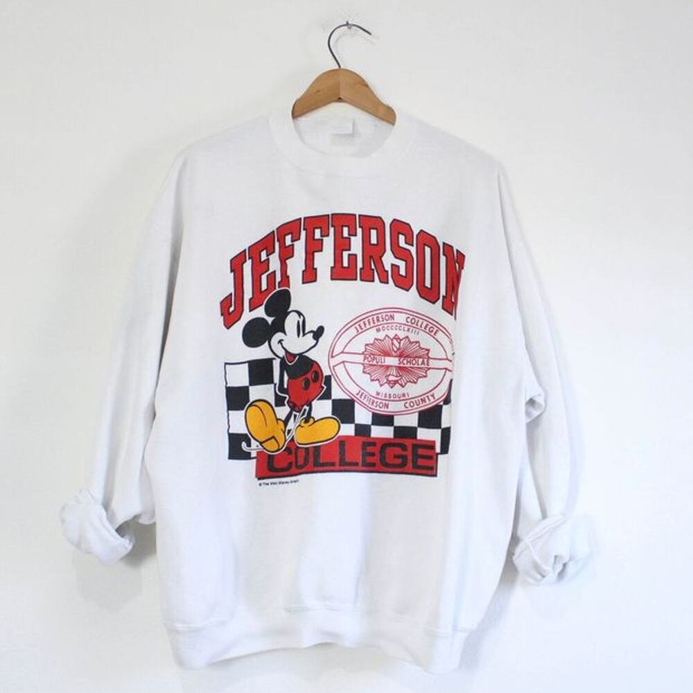 Vintage 90s Jefferson College Mickey Mouse White Sweatshirt Men’s XL Disney